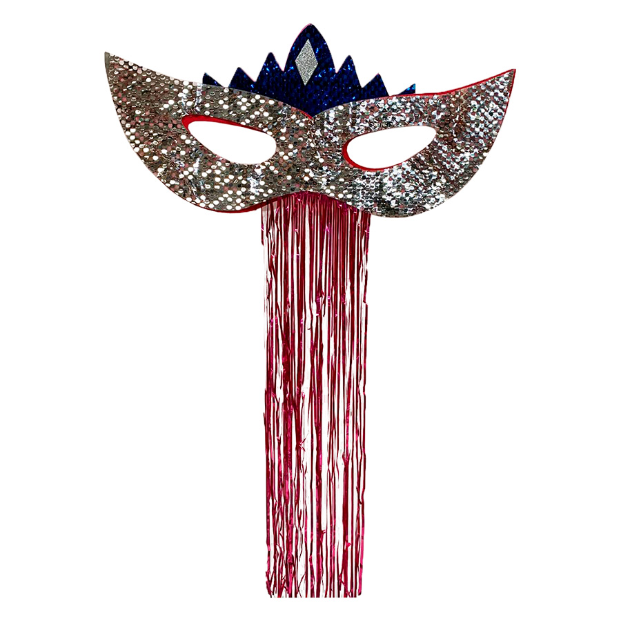 Máscara Carnaval Grande Paetês para Decoração Prata Ref. 209