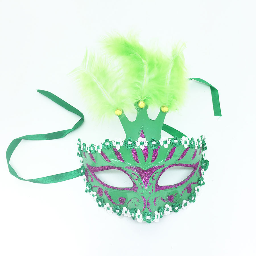 Máscara Decorada Três Penas Verde