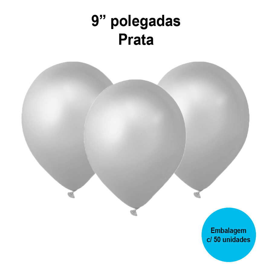 Balão Festball Perolizado Prata 9'' Polegadas - 50 unidades