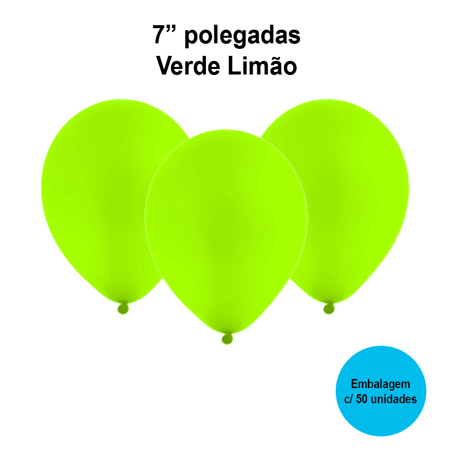 Balão Festball Liso Verde Limão 7'' Polegadas - 50 unidades
