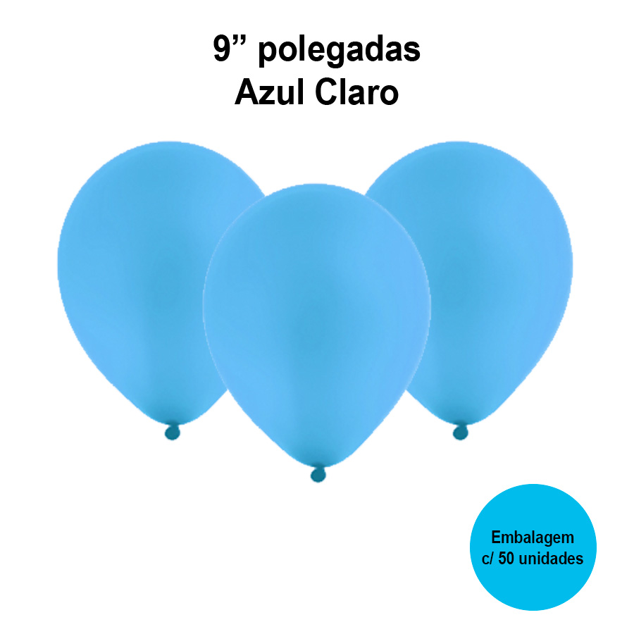 Balão Festball Liso Azul Claro 9'' Polegadas - 50 unidades
