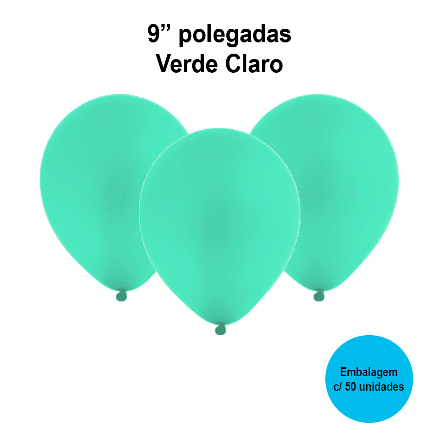 Balão Festball Liso Verde Claro 9'' Polegadas - 50 unidades