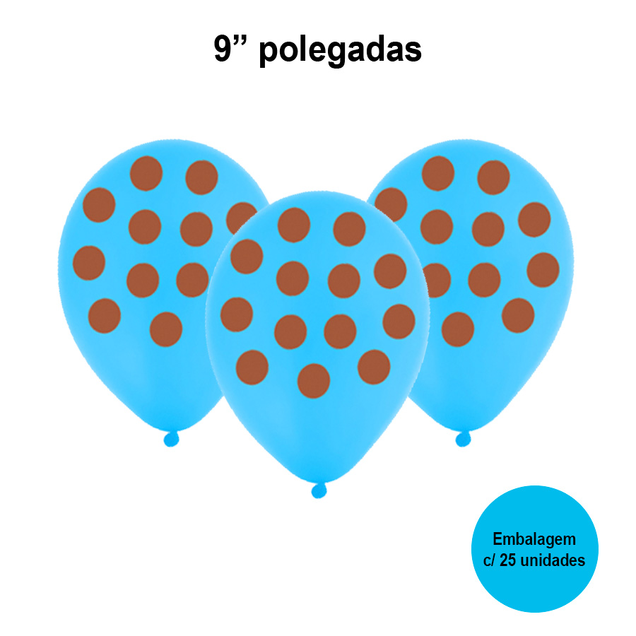 Balão Poá (bolinhas) Azul e Marrom 9'' Polegadas - 25 unidades