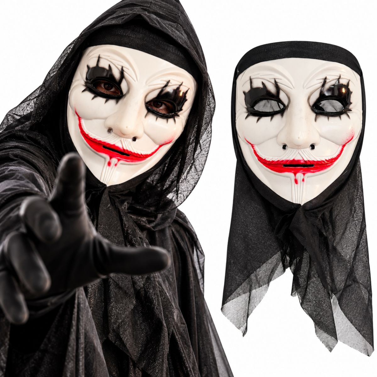 Máscara Sorriso Macabro com Capuz Halloween Cosplay