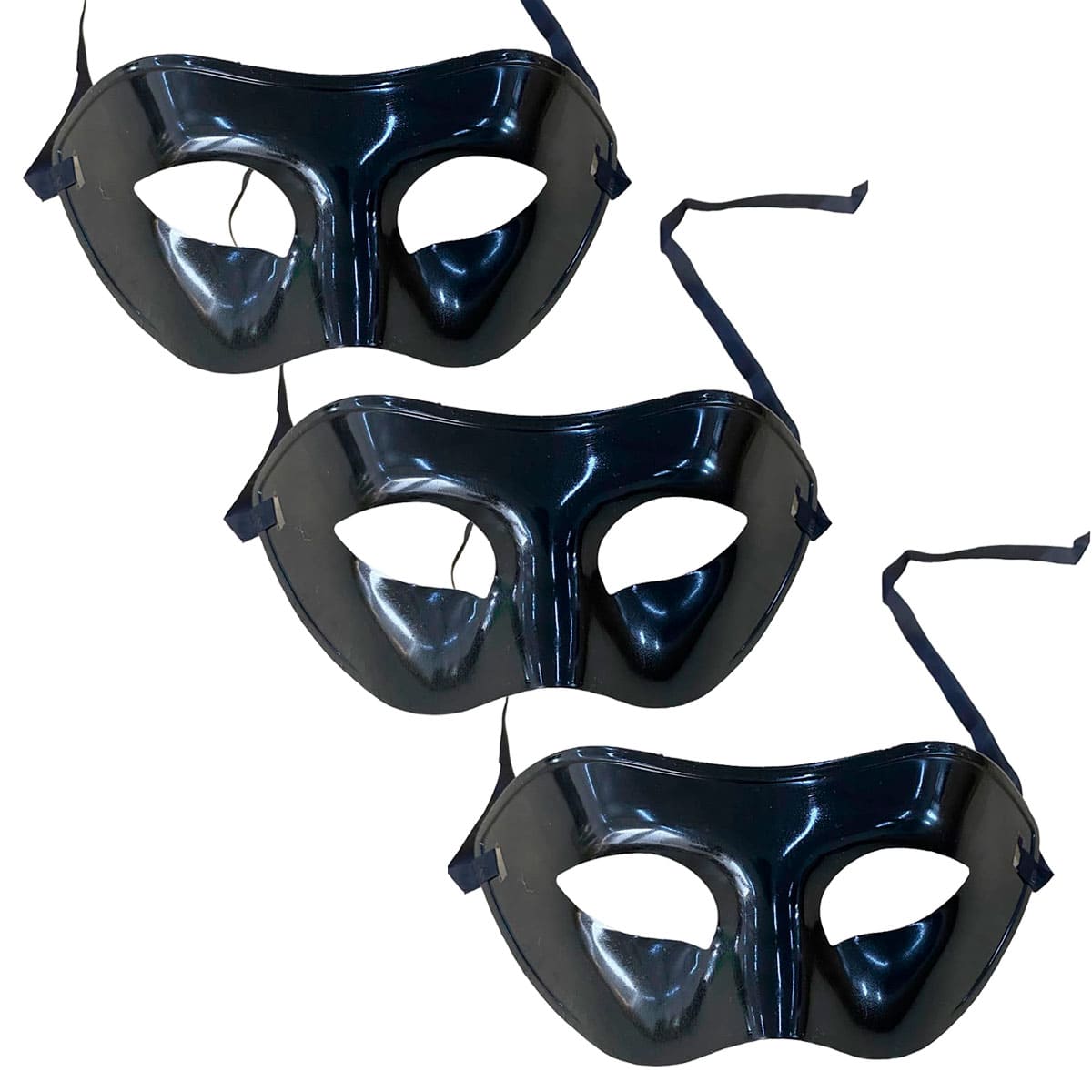 Kit 3 Máscaras Básica Lisa Preta Carnaval Baile de Máscaras