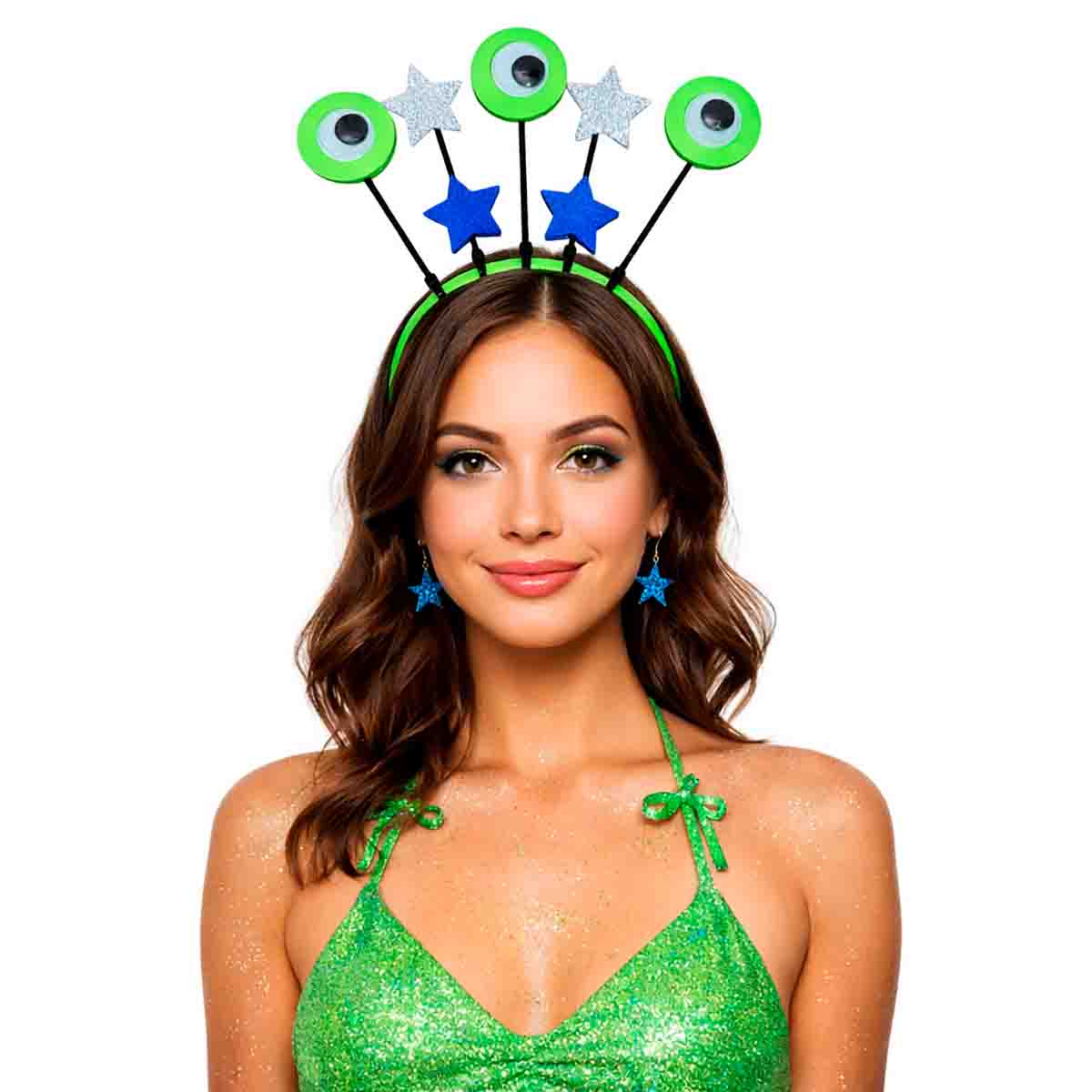 Tiara Divertida 3 Olhos Verdes Alienígena Alien Carnaval