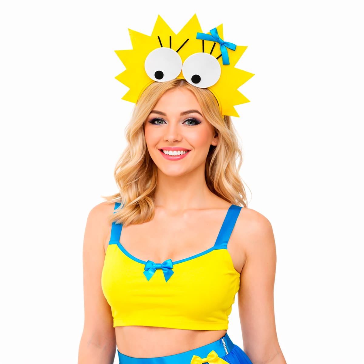 Tiara Maluca Cabelo Amarelo com Olhos e Cílios Carnaval