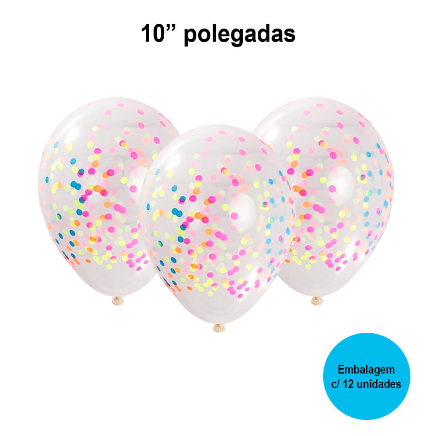 Balão Balloontech Confetti Sortido (Colorido) 10'' Polegadas - 12 unidades