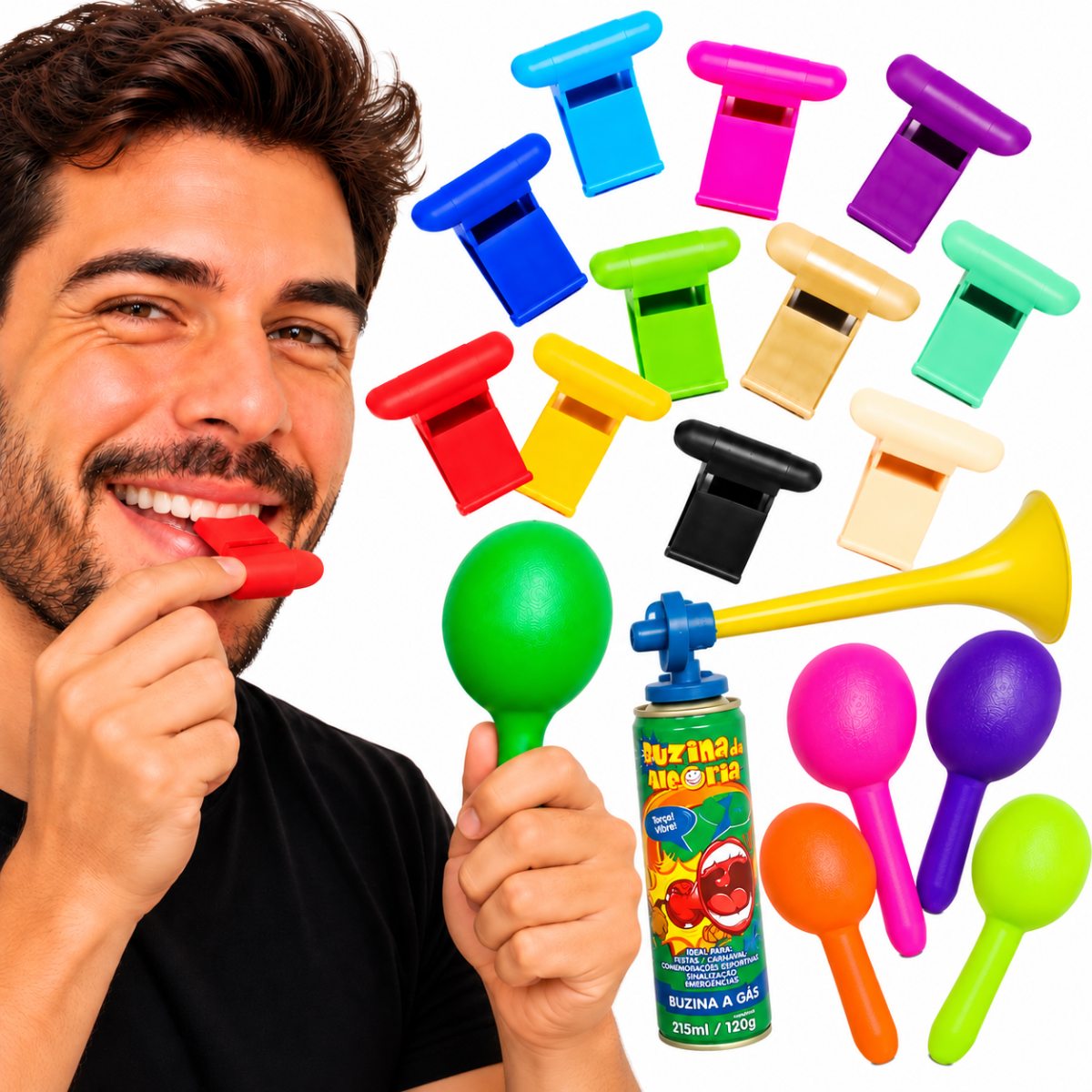 Kit Do Barulho Com Buzina Maracas Apitos Alegrar Sua Festa