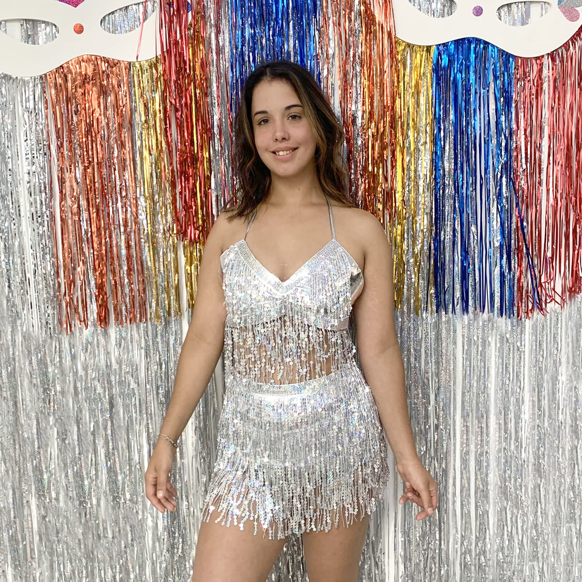 Conjunto Top e Saia Paetês Coleção Carnaval.