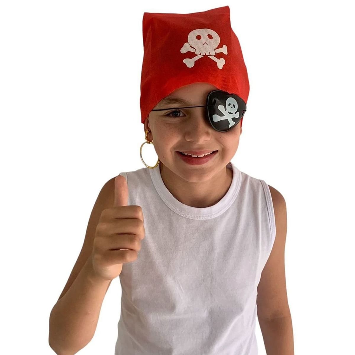 Fantasia de Pirata Infantil Halloween Masculino Com Bandana e Tapa