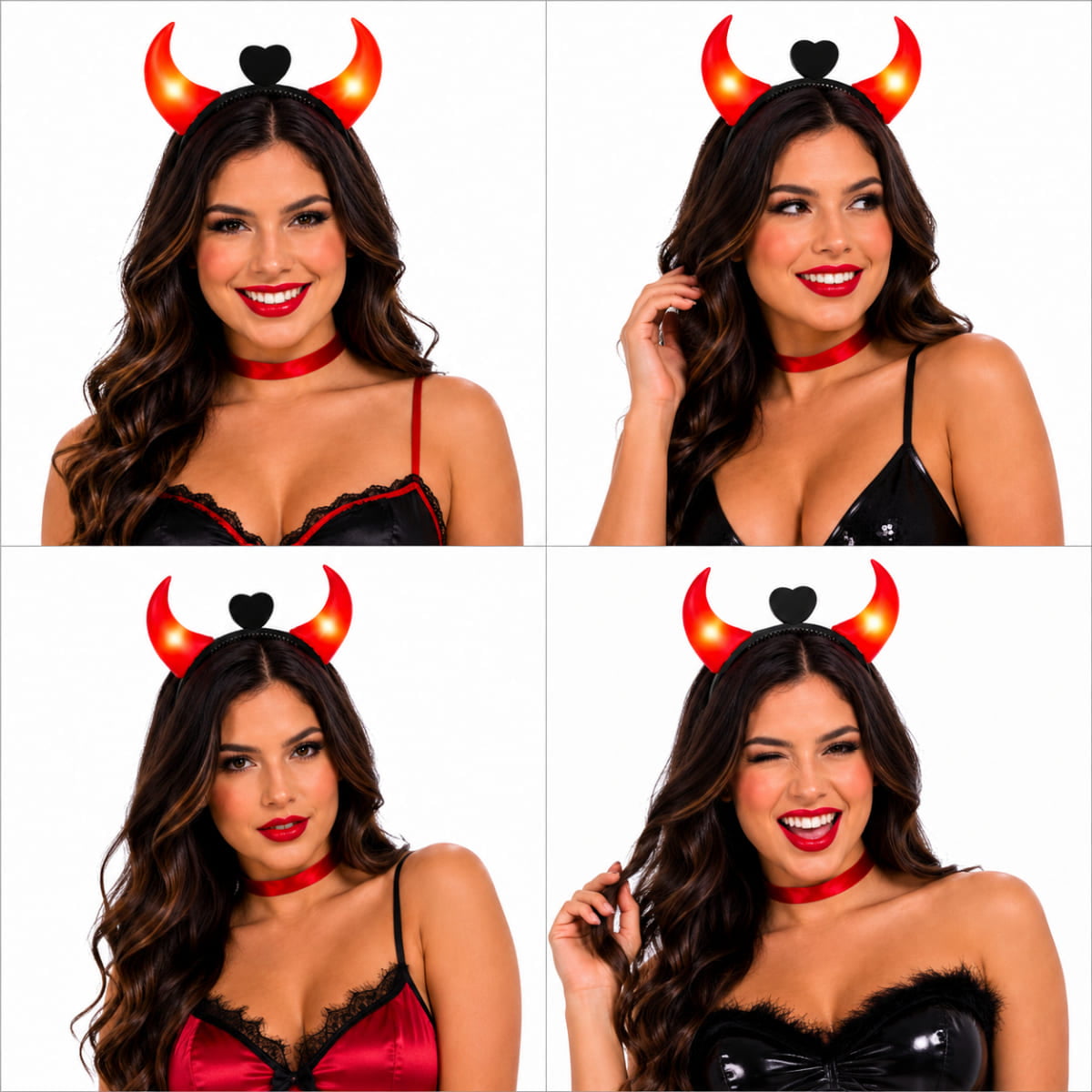 Tiara Chifre de Diabinha Pisca com Coração e Luz