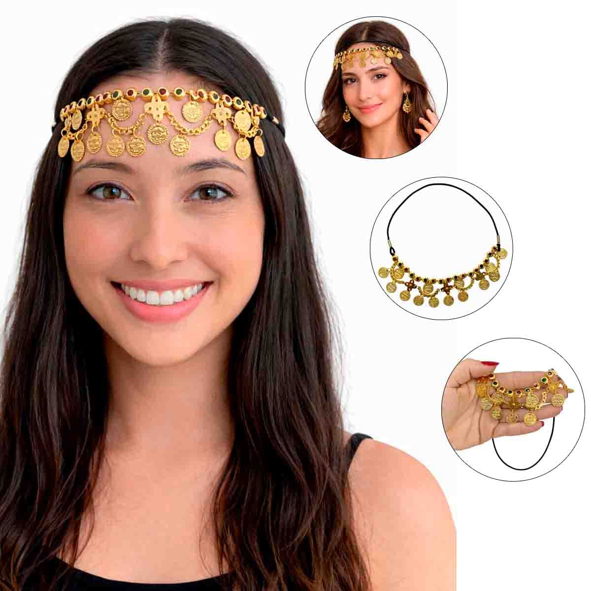 Tiara Headband Colar Cigana Odalisca Medalhas 