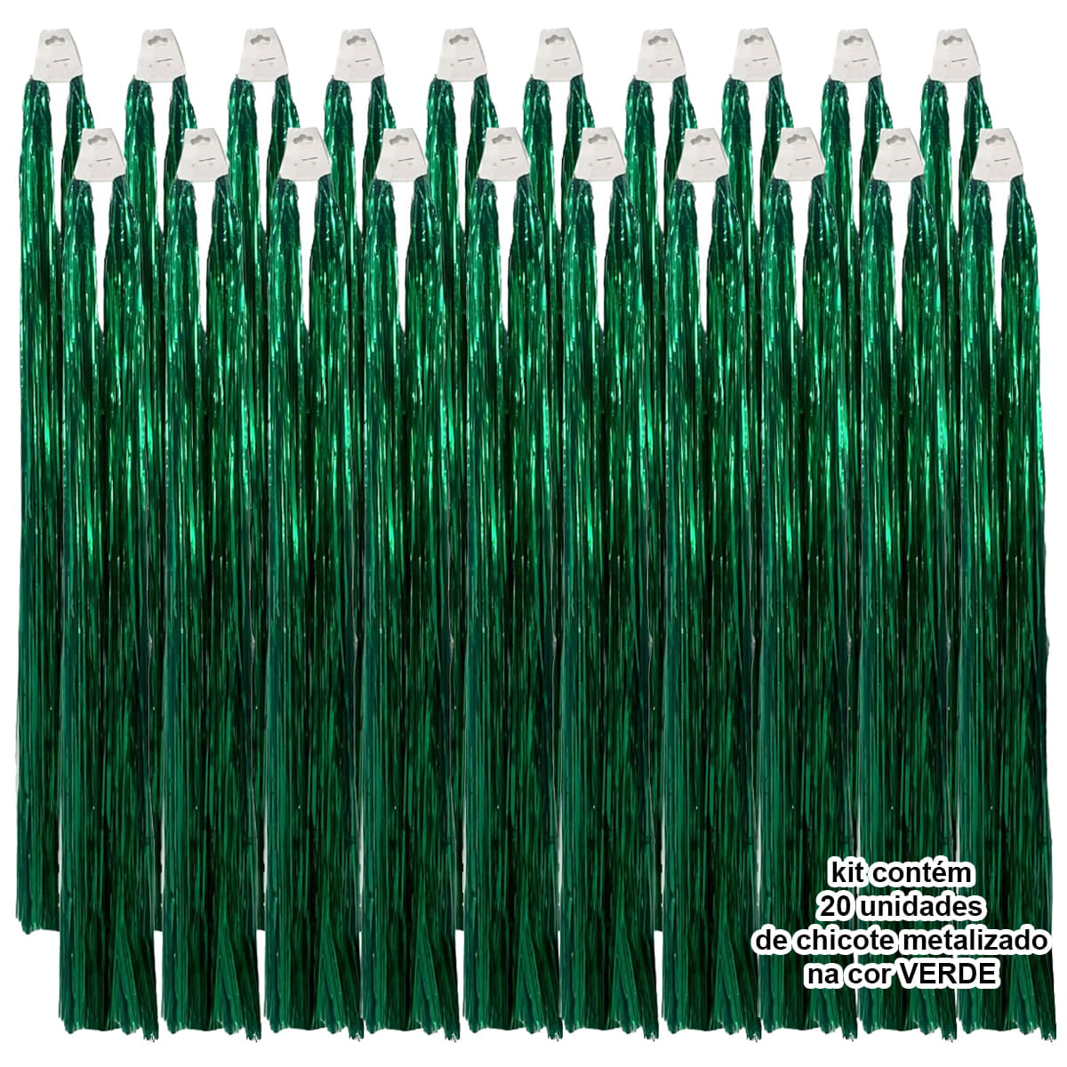 Chicote Metalóide Decoração Carnaval Verde Kit Com 20 Barato