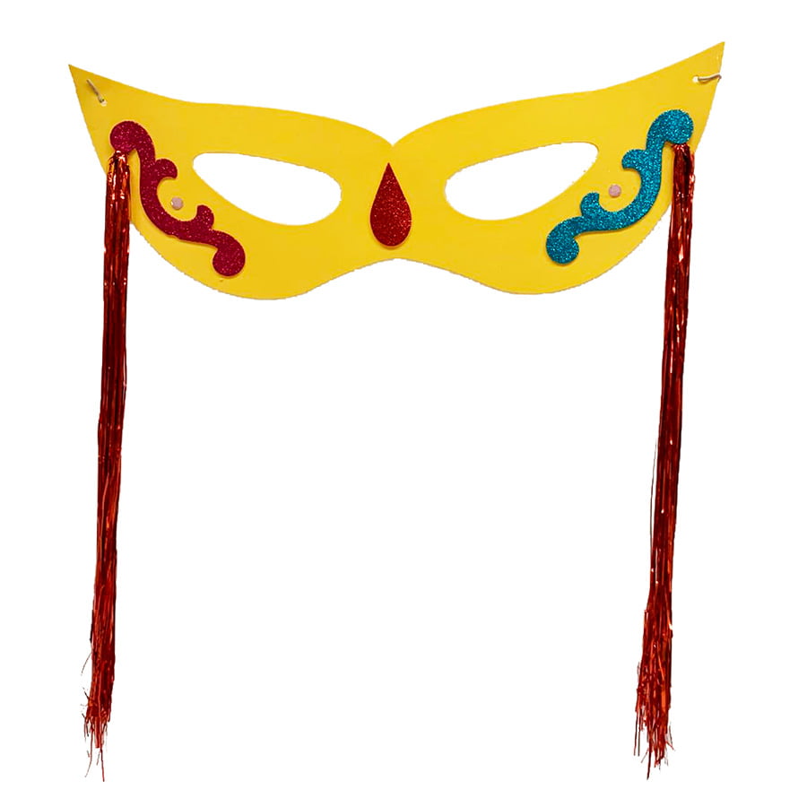Máscara Carnaval Grande com Chicote Lateral Amarela