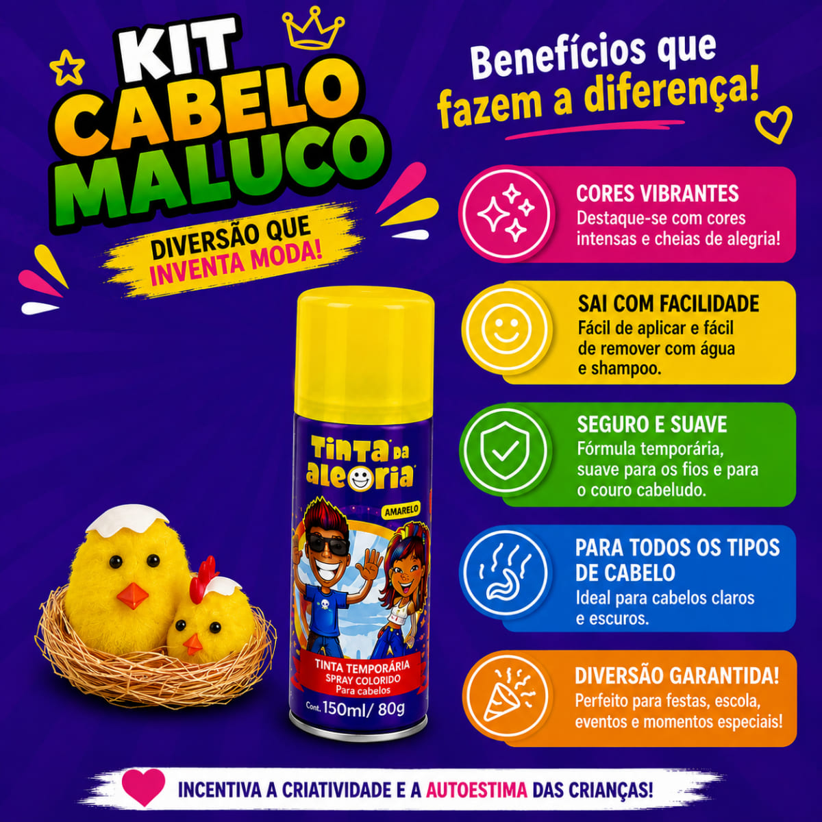 Kit Cabelo Maluco (Ninho Pintinhos + Tinta amarela)