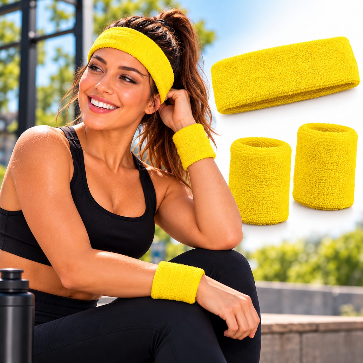 Kit Acessório de Cabeça HeadBand + Punhos para Academia Anos 80 Corrida ao ar livre