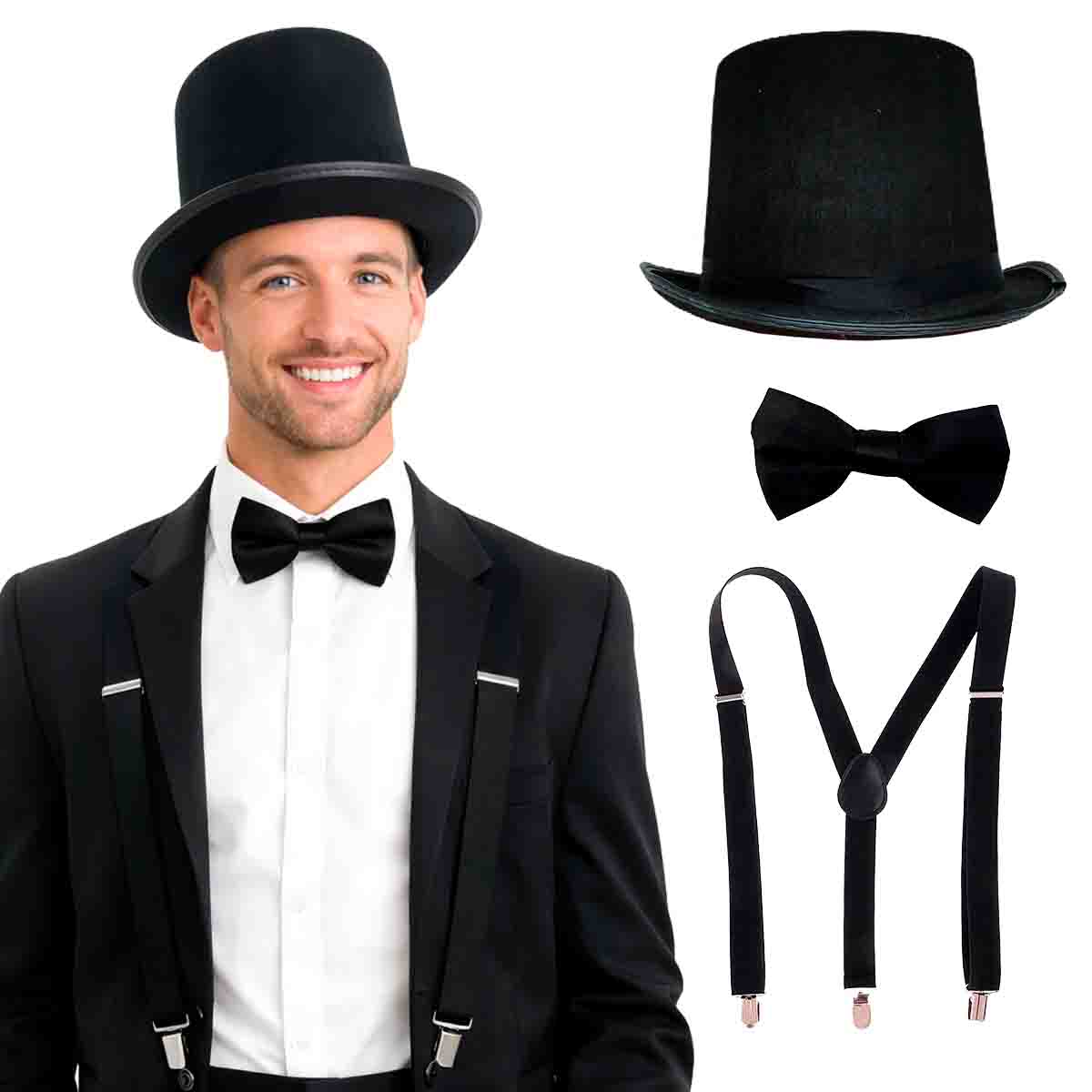 Kit Cartola Mágico + Gravata Borboleta + Suspensório