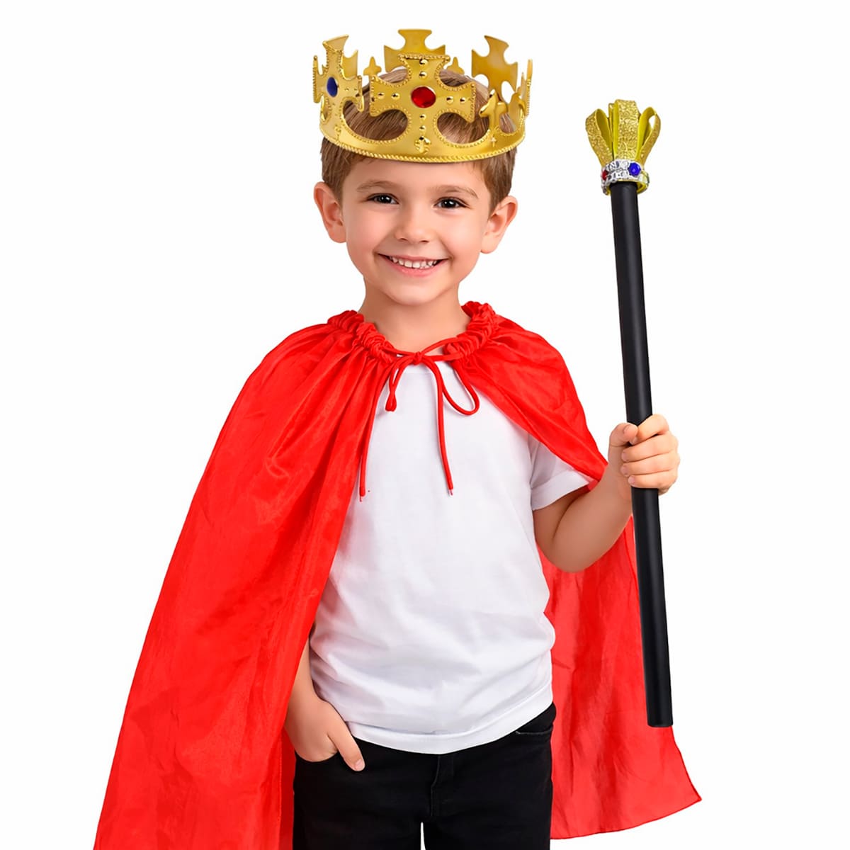 Kit Fantasia Rei Infantil (Coroa + Capa + Bastão De Rei)