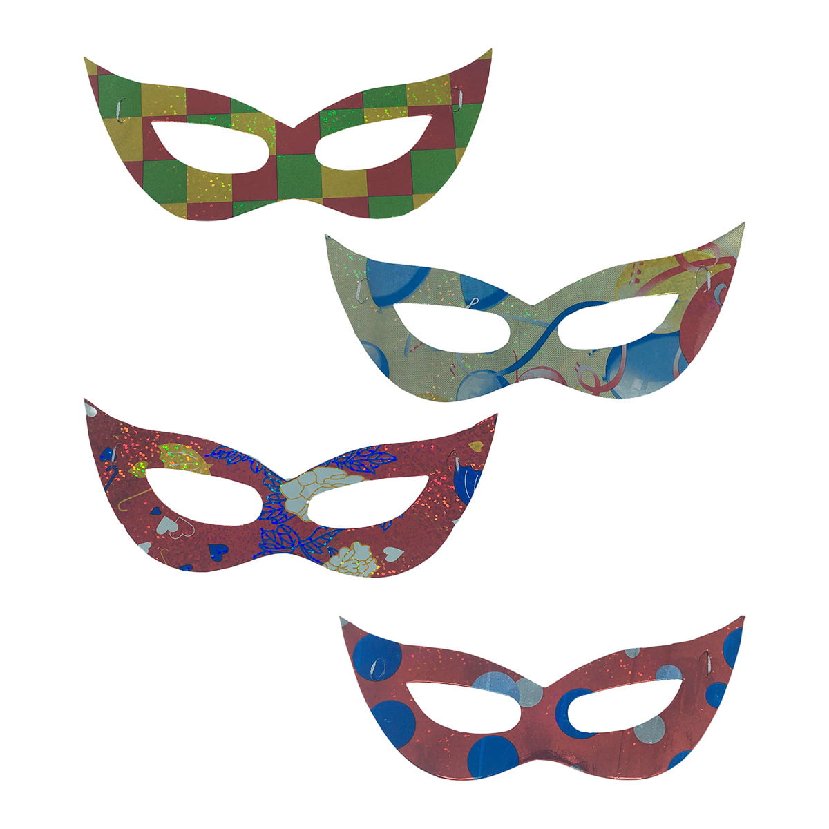 Máscara Carnaval Papel Laminado Holográfica Cores Sortidas - 12 unidades
