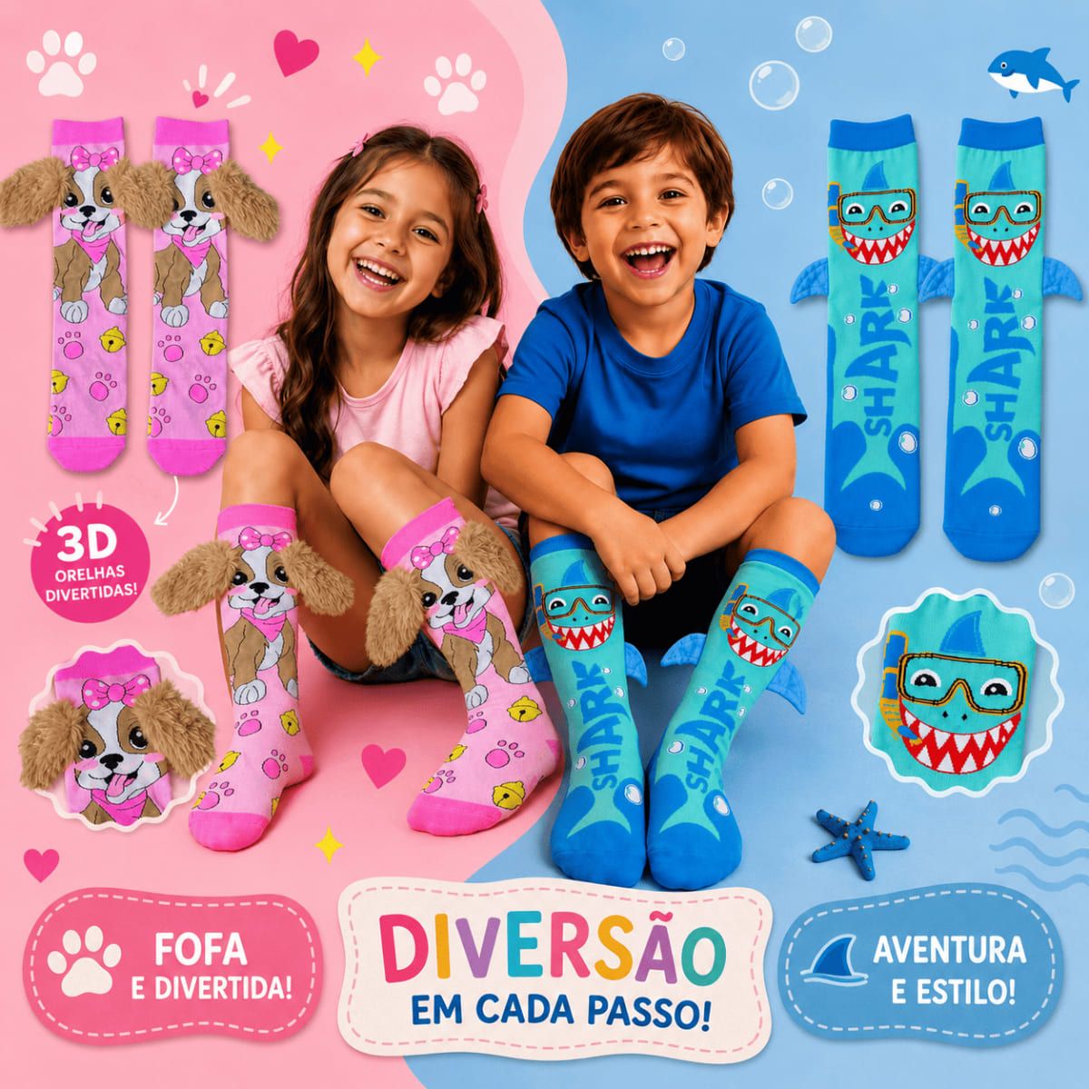 Meia Maluca Infantil Bichinhos Festa do Pijama Escolha o Modelo
