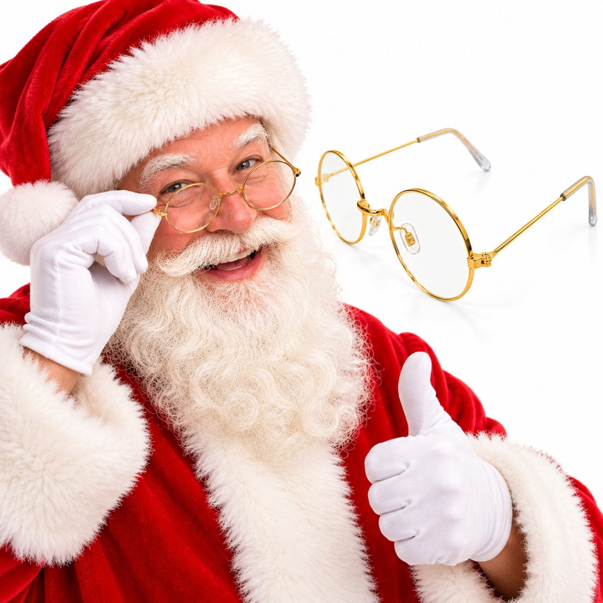 Óculos Papai Noel Redondo Metal Dourado