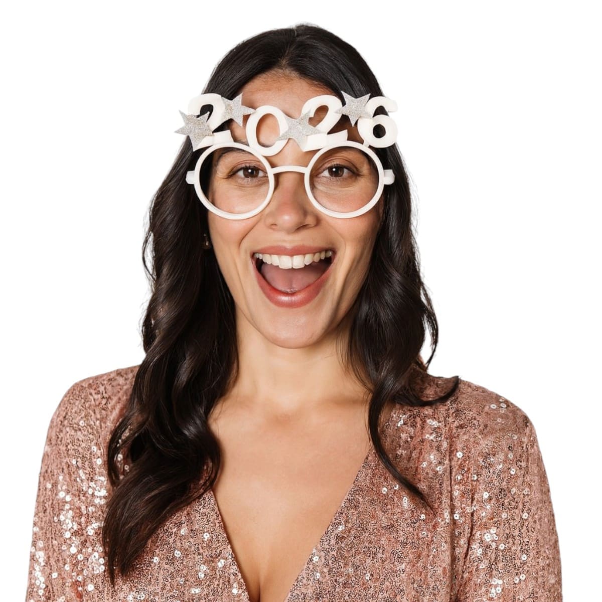 Óculos Réveillon 2026 Estrelas Glitter Prata