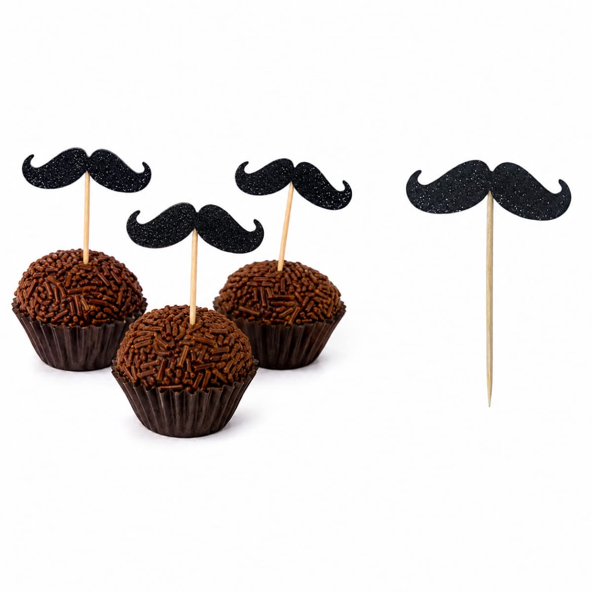 Palito Decorativo Bigodes Glitter - 10 unidades