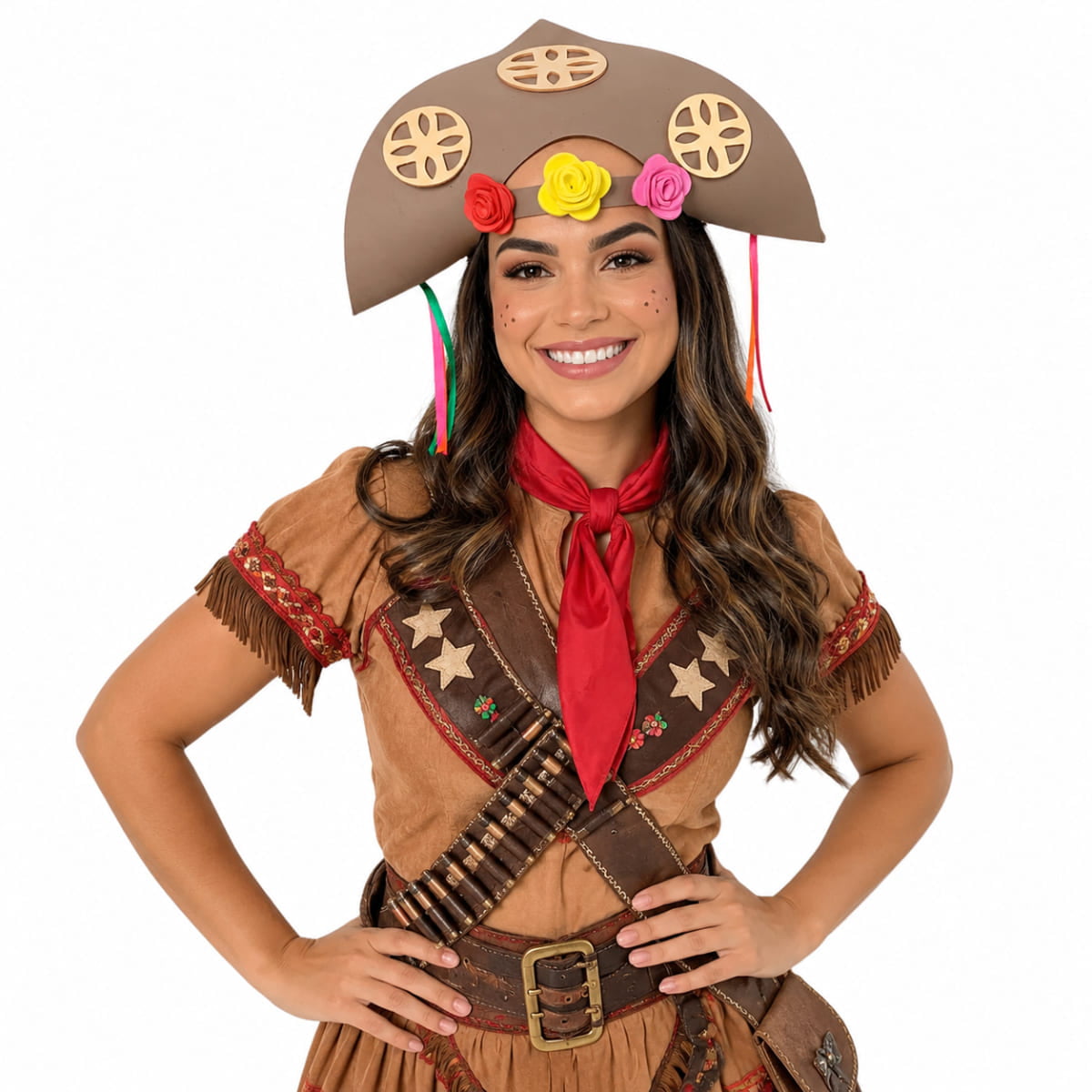 Chapéu Cangaceira com Flor Acessório Festa Junina