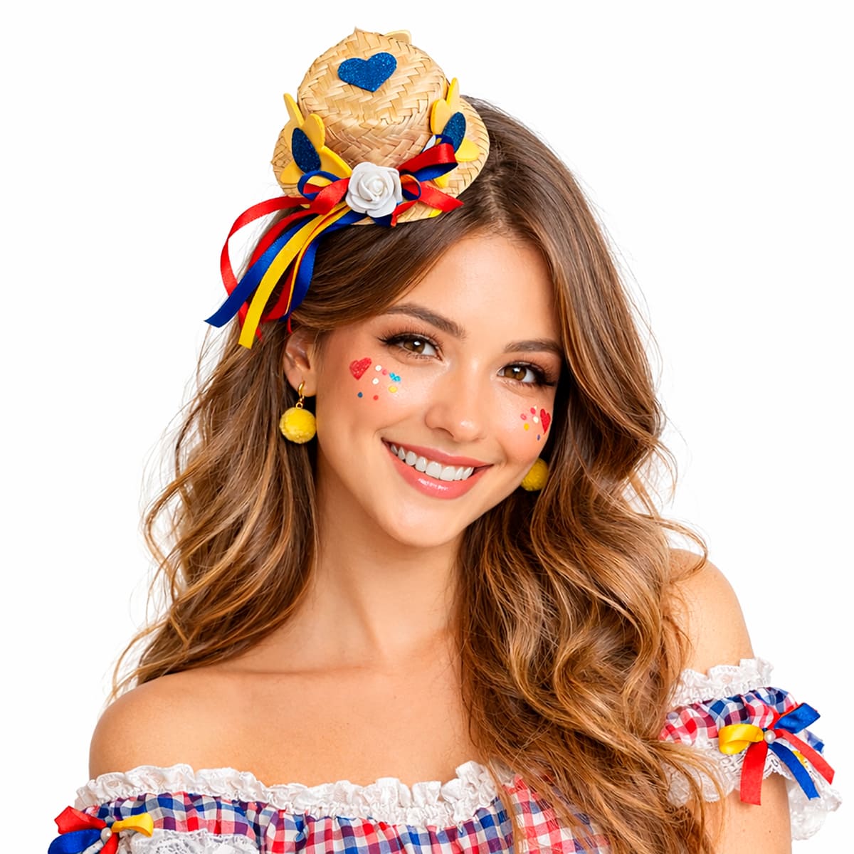 Chapéu de Palha Decorado Festa Junina Jasmin no Grampo