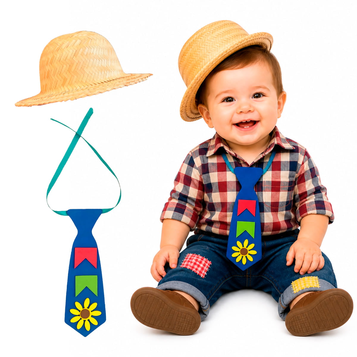 Kit Traje Junino para Bebês com Chapéu e Gravata