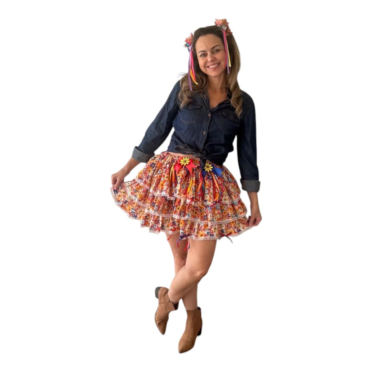 Saia Caipira Adulto Festa Junina Saia Preta Com Lacinhos Festa