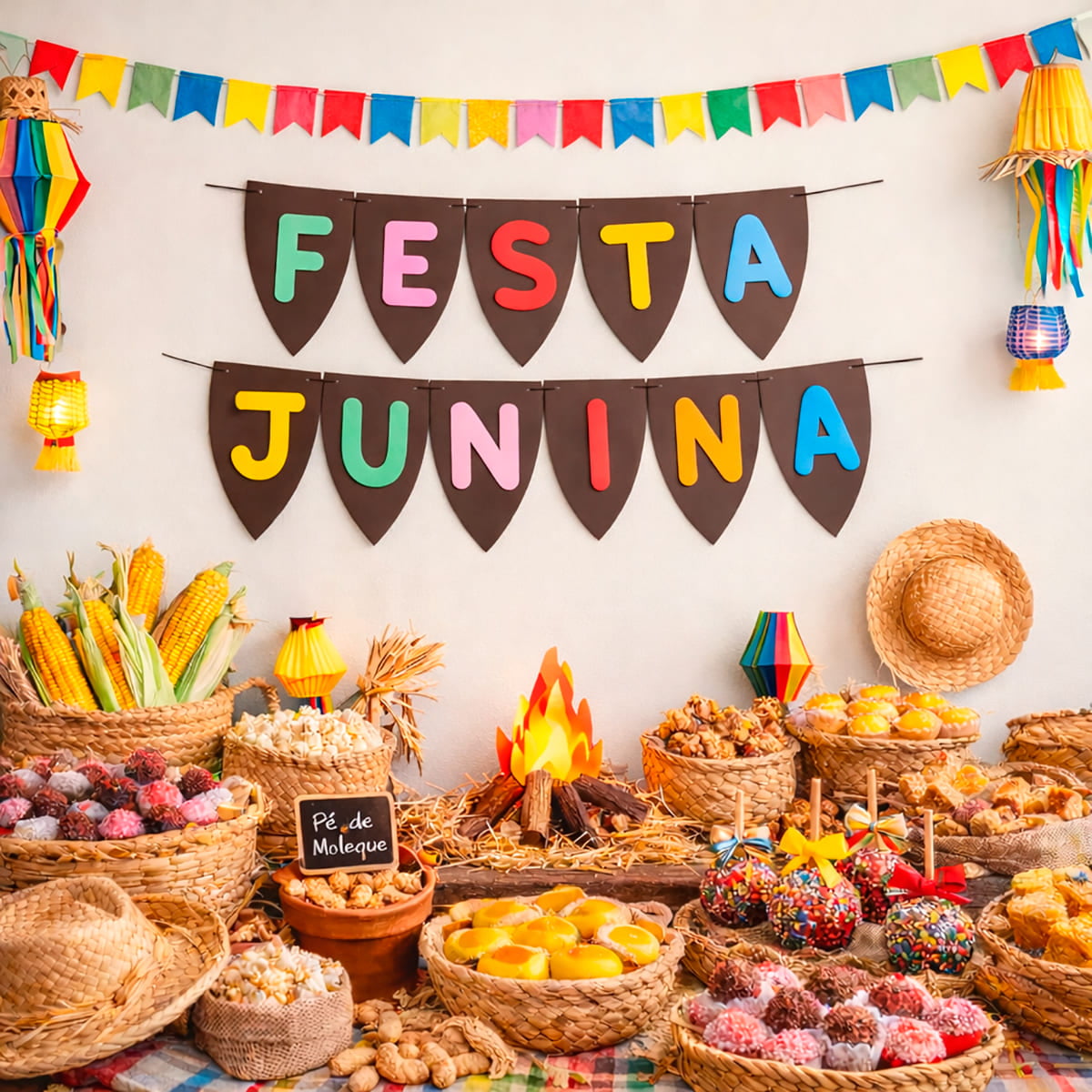 Decoração de Festa Junina Flâmula Bandeirinha em EVA Colorida