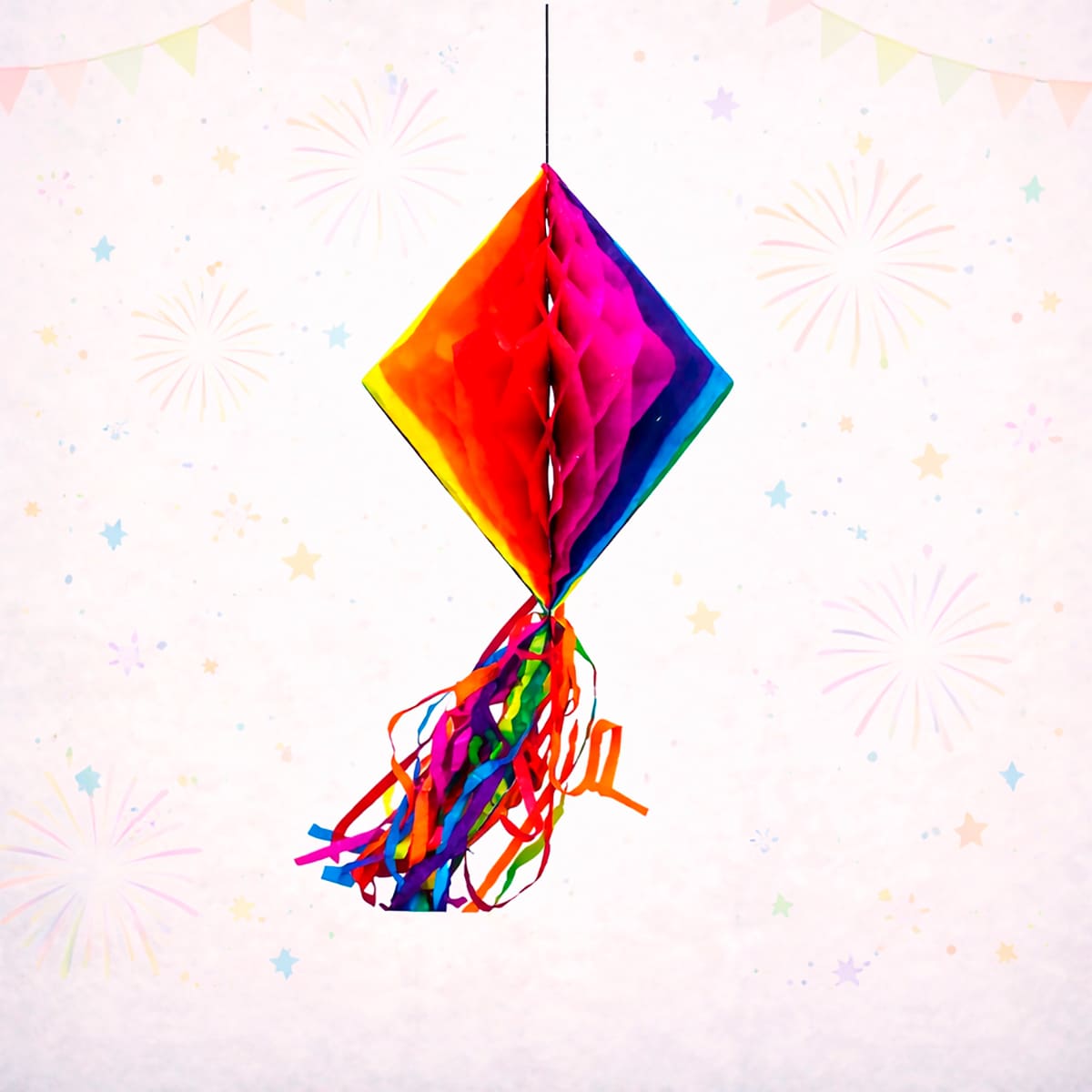 Enfeite Sanfonado Origami Colorido Losango 15 x 15 cm