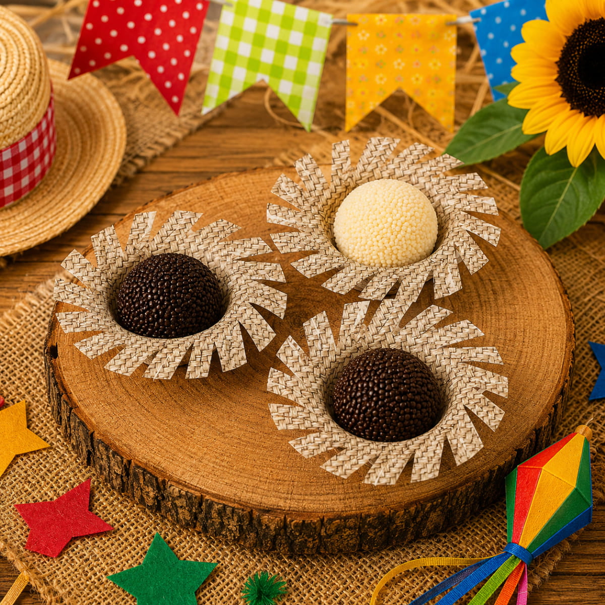 Forminha de Doces Chapéu de Palha Festa Junina com 40 Unidades