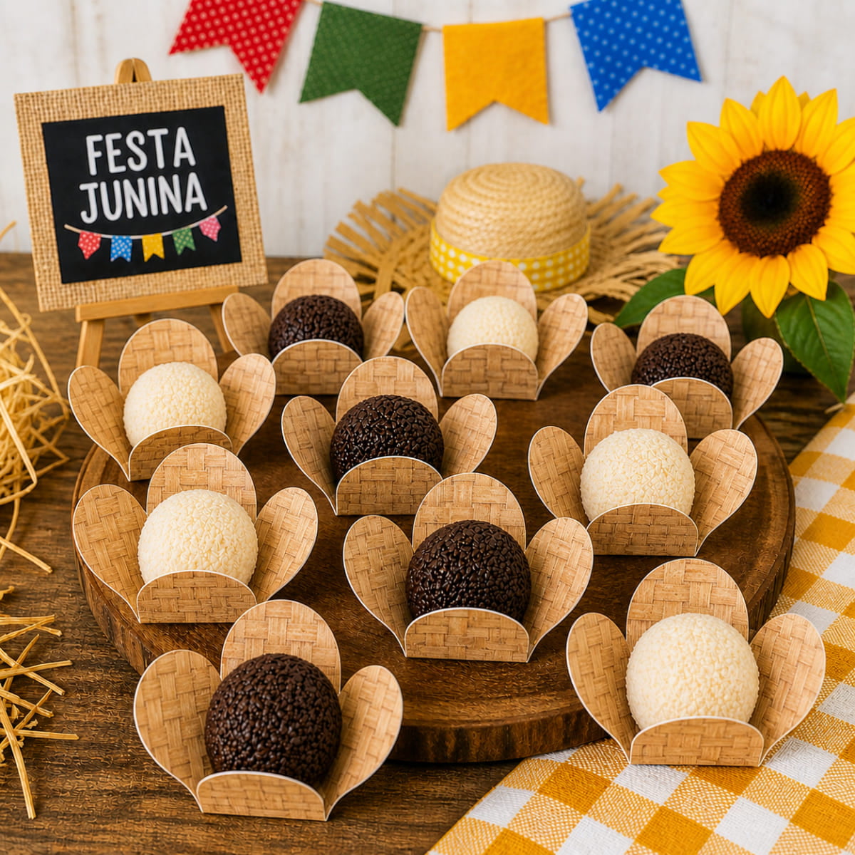 Forminha 4 Pétalas Palha Festa Junina 50 Unidades