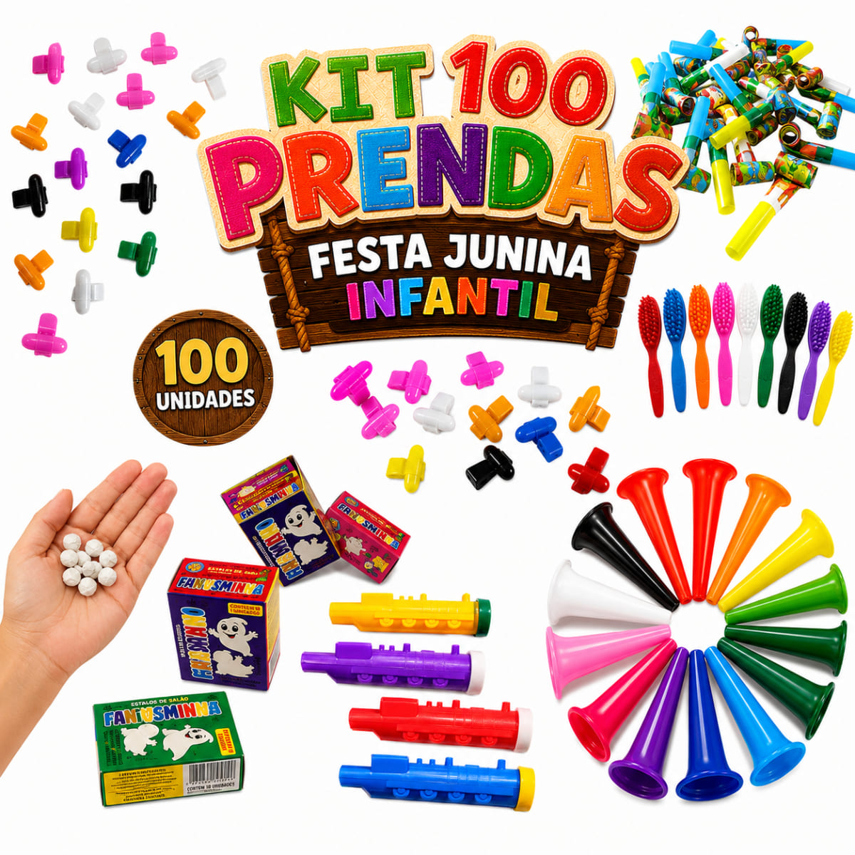 Kit 100 Prendas Mini Brinquedos Para Festa Junina Infantil