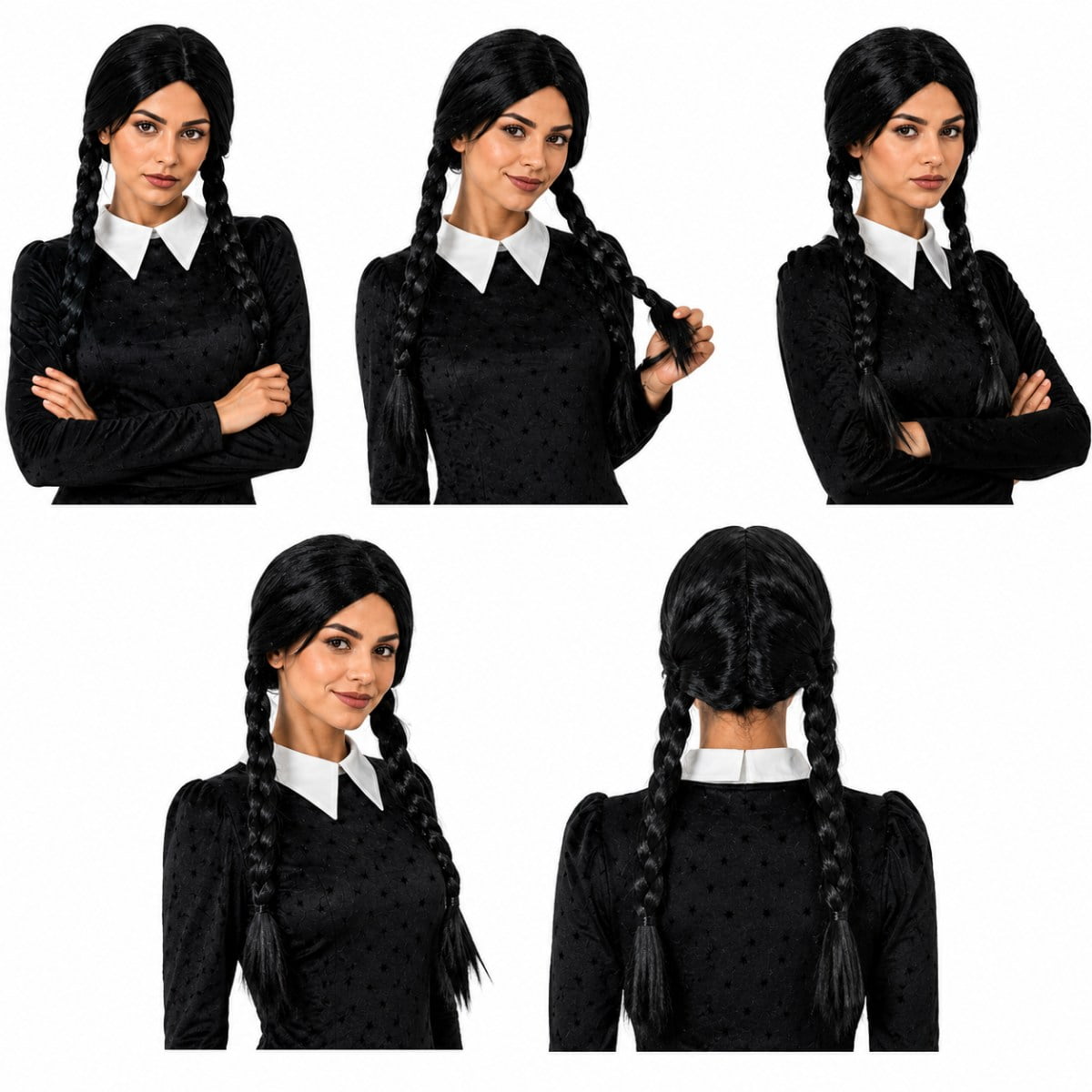 Peruca Preta Longa com Tranças para Halloween e Cosplay