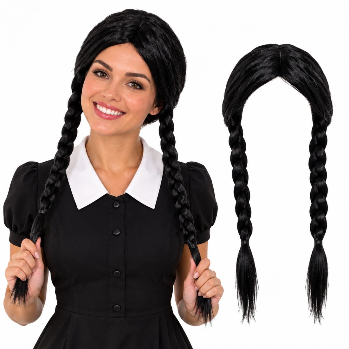 Peruca Preta Longa com Tranças para Halloween e Cosplay