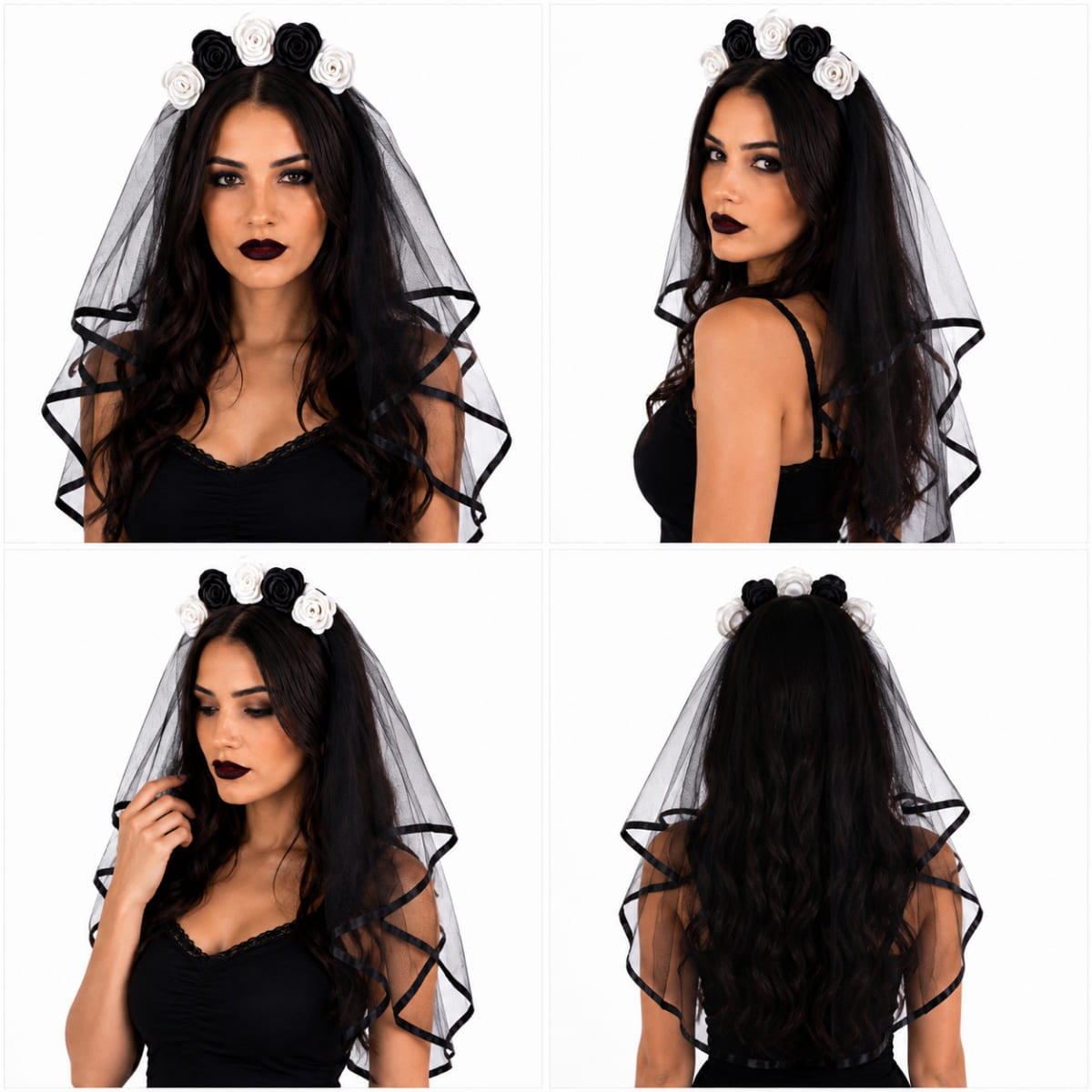 Tiara com Véu Preto Noiva Sombria para Halloween