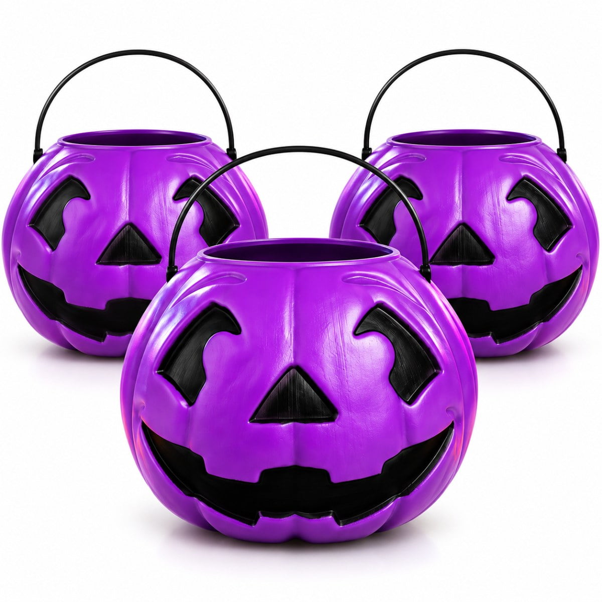 Kit 3 Baldes de Abóbora Roxa para Halloween
