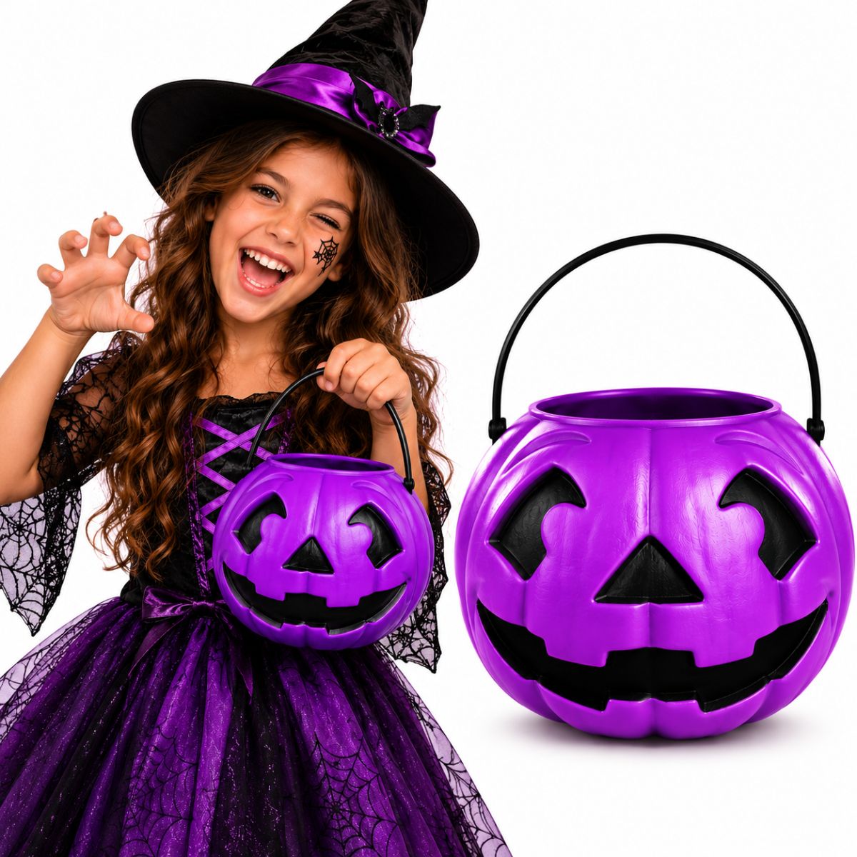 Balde Decorativo Abóbora Grande Roxo Halloween