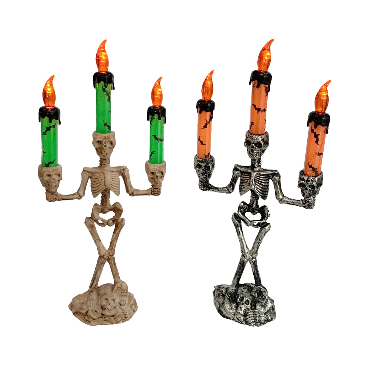 Castiçal Decorativo Esqueleto Morte Halloween com LED