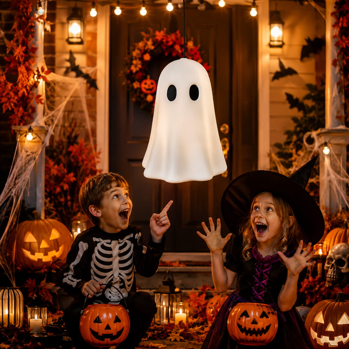 Fantasma Boo Branco com Soquete para Decoração de Halloween