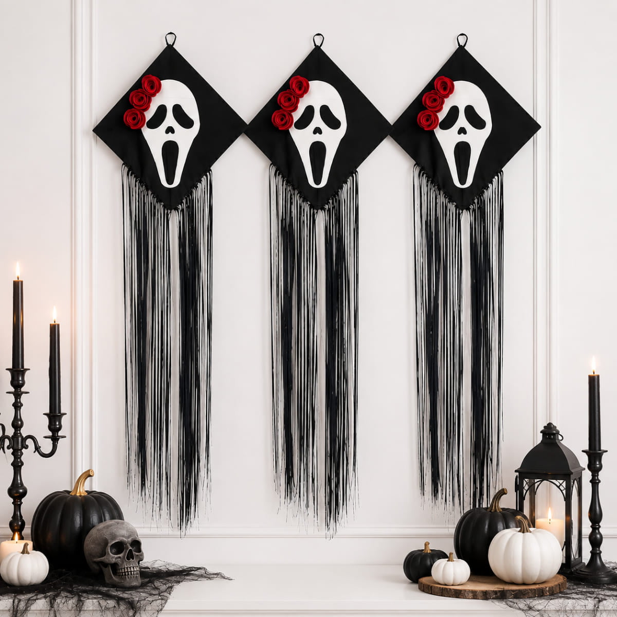 Kit 3 Fantasmas Pânico para Decoração de Halloween