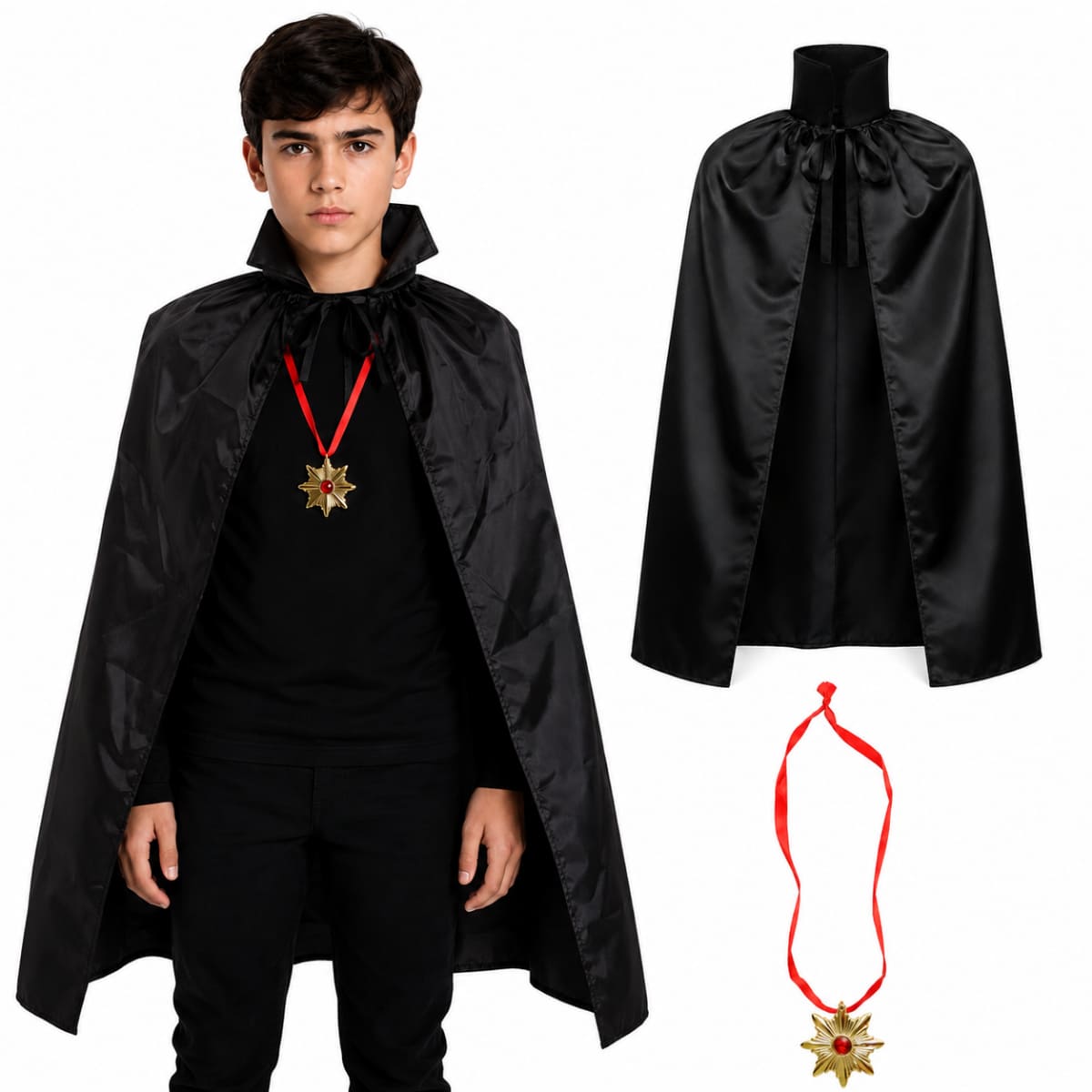 Kit Fantasia Drácula Infantil com Capa e Colar