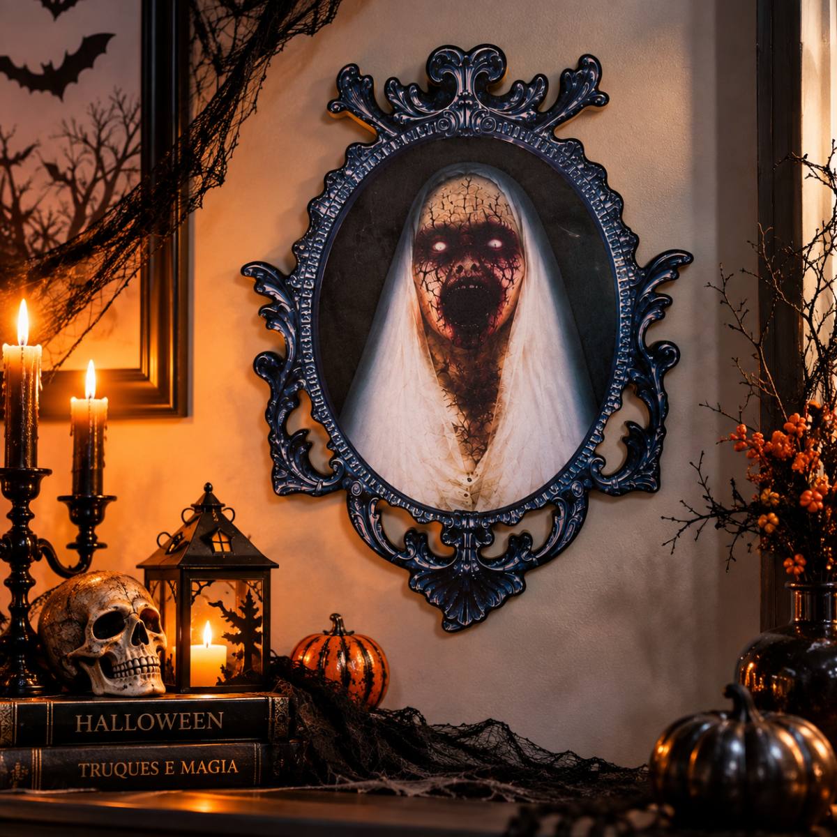 Painel em MDF Espelho de Bruxa para Halloween