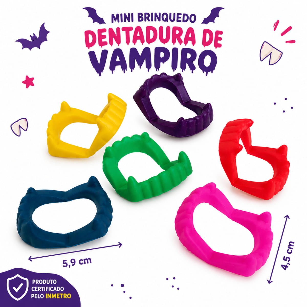 Dentadura de Vampiro Colorida - 12 unidades