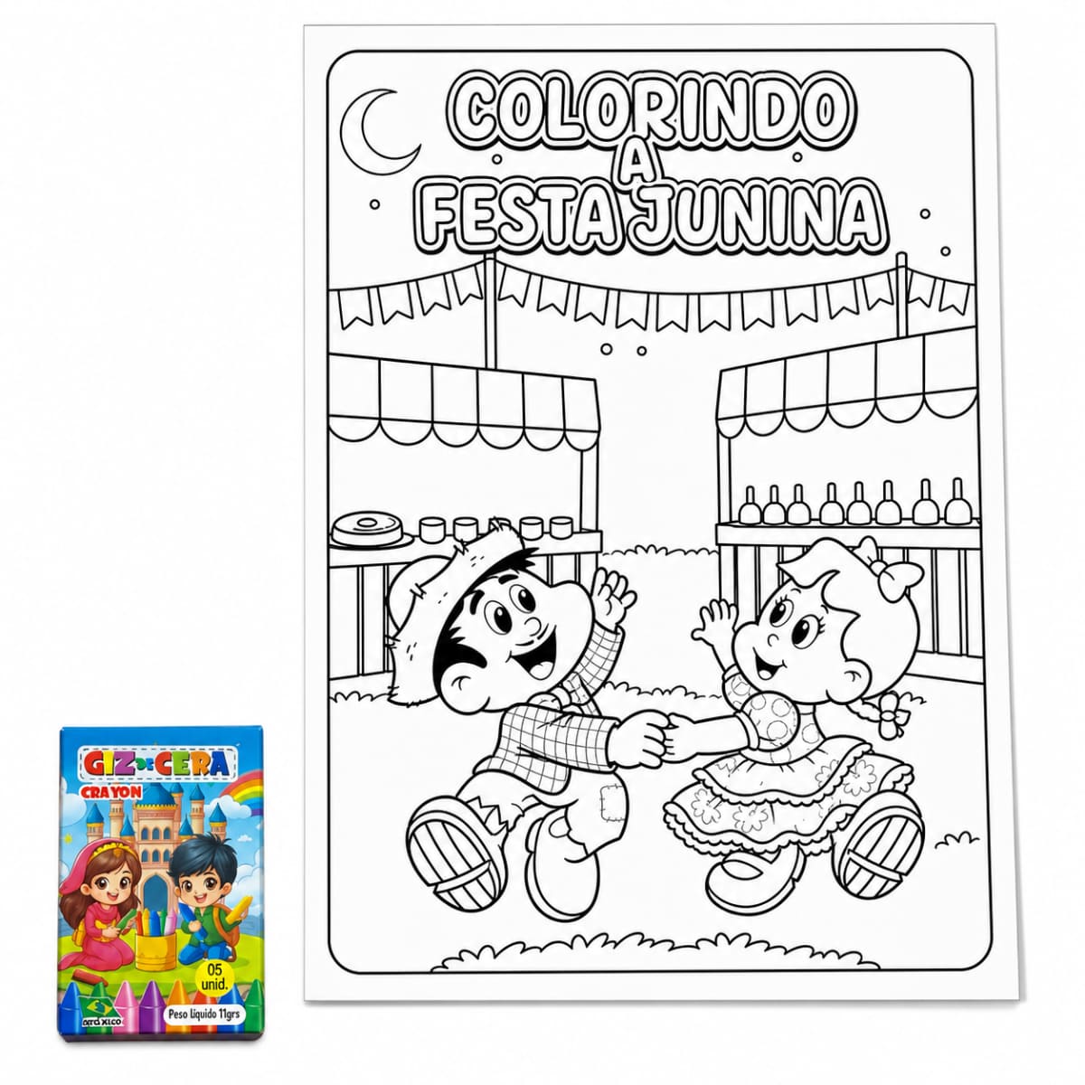 Folhas Colorindo Festa Junina com 8 Unidades e Giz