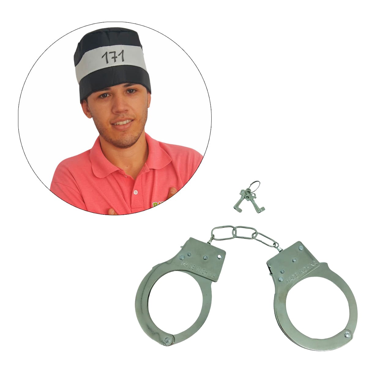 Kit Acessórios Fantasia Presidiário Carnaval Chapéu Algemas